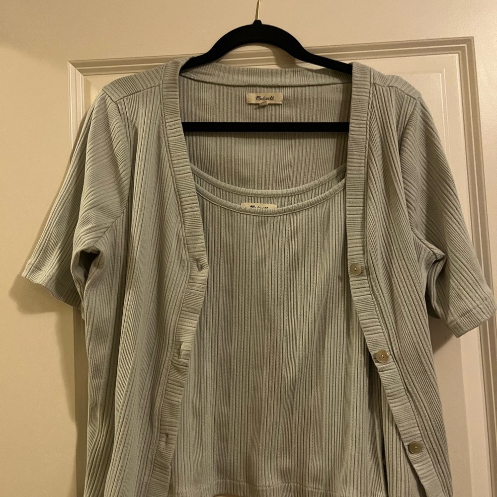 Madewell Ribbed Cardigan and Top Set - Light Gray